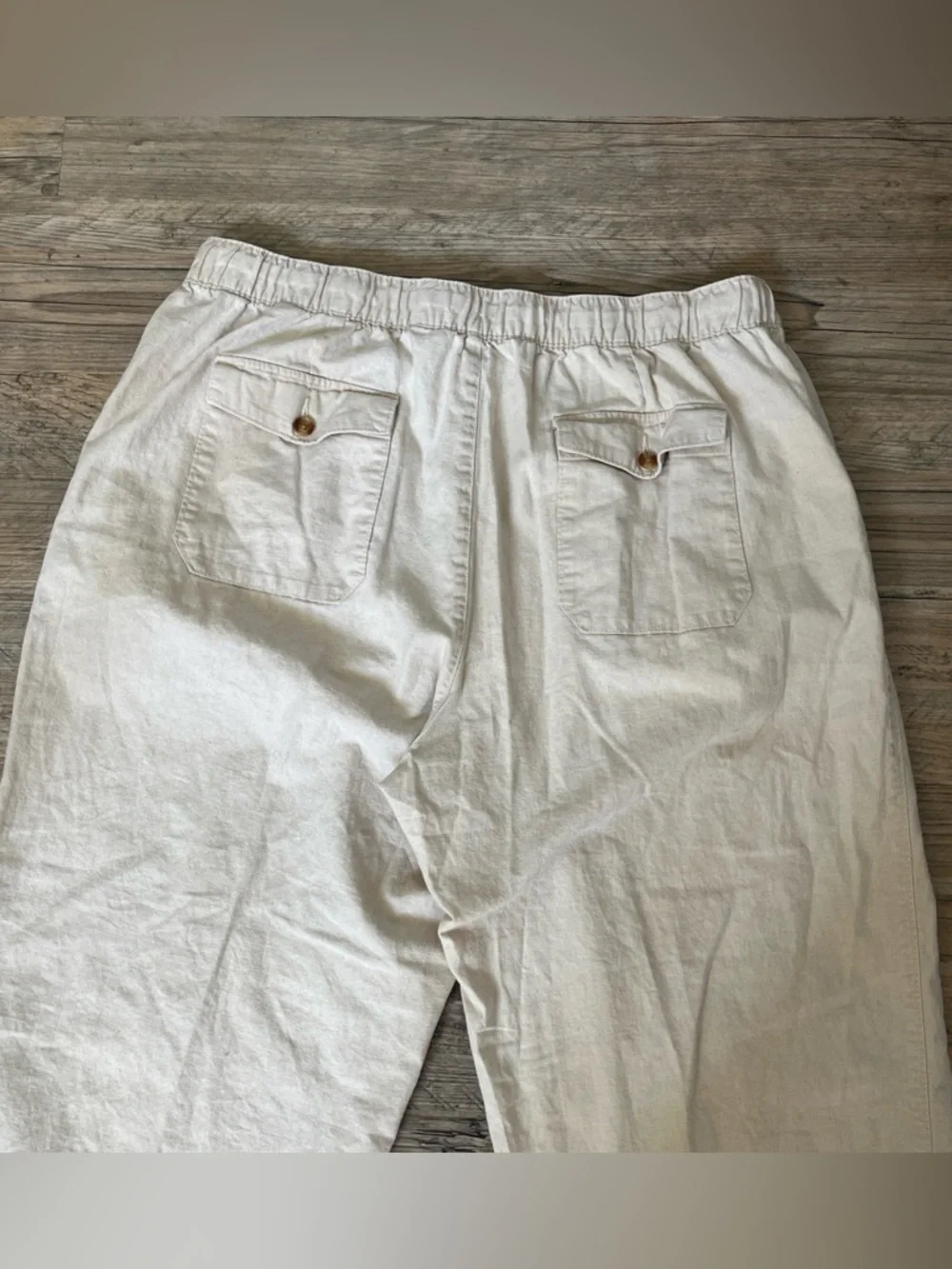 Oak Hill Men’s 1X Khaki Drawstring Linen Cotton Pants Pockets 32” Length