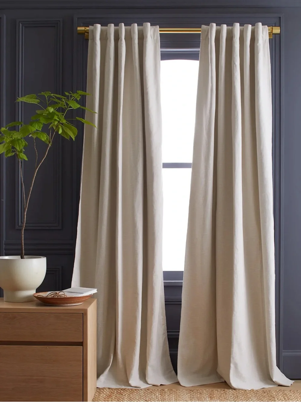 QUINCE Set Of 2 48x84 Cotton Slub Room Darkening Curtains Natural 0119