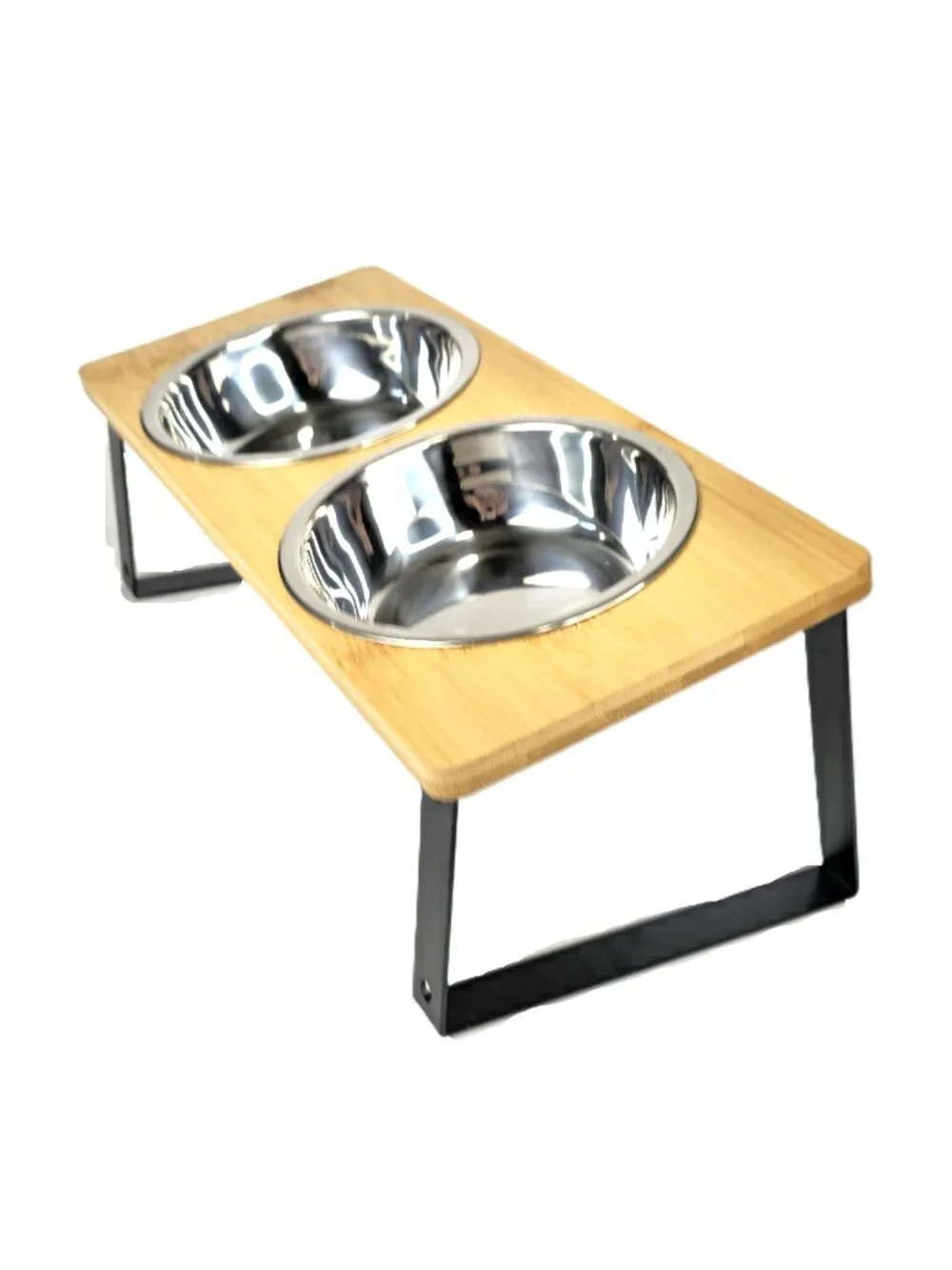 Elevated Dog Bowls with Wood Stand & Stainless Steel Pet Food Water Feeder