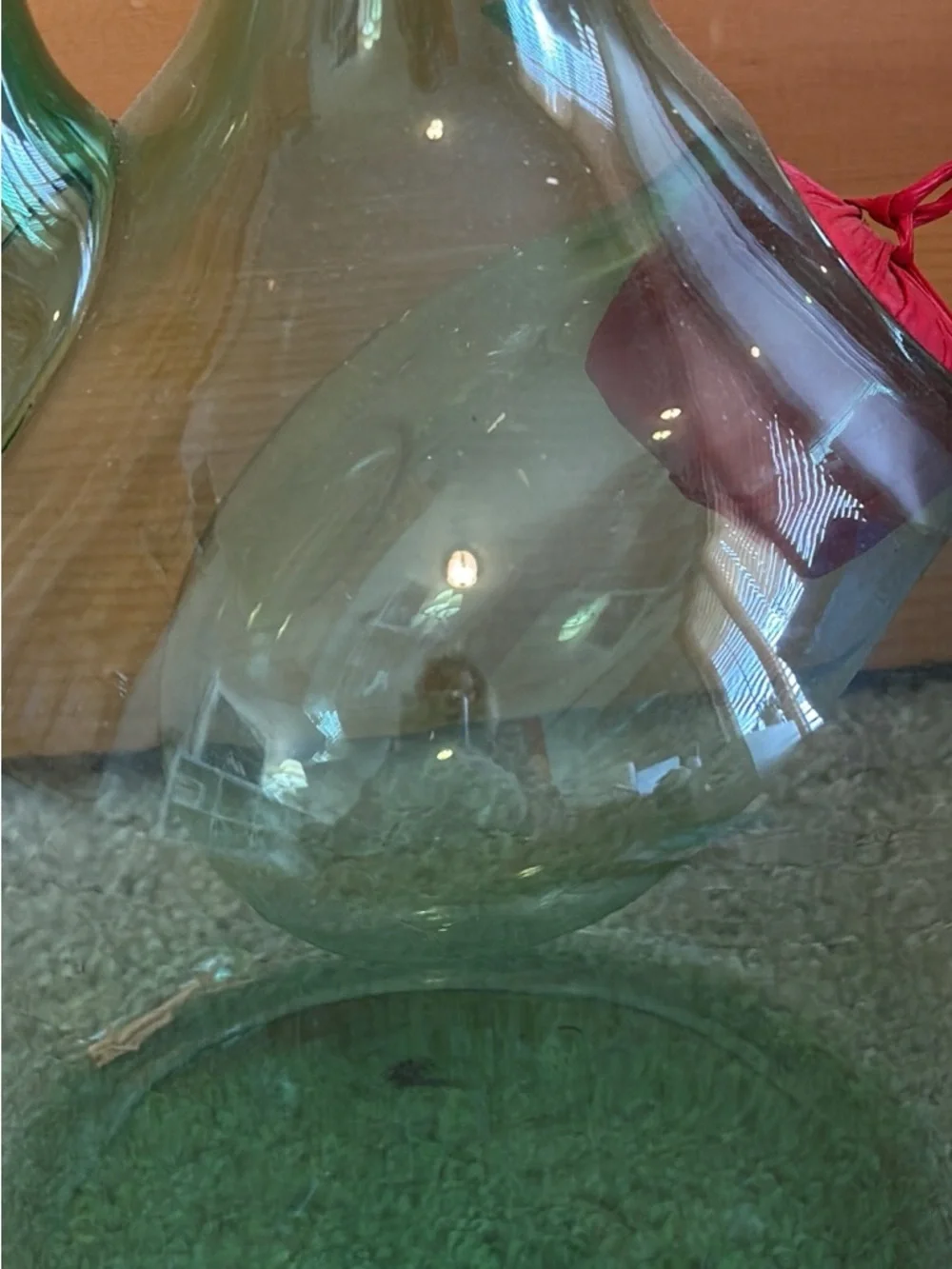 Vintage Large Hand Blown Green Glass Italian Wine Decanter with Ice Chamber