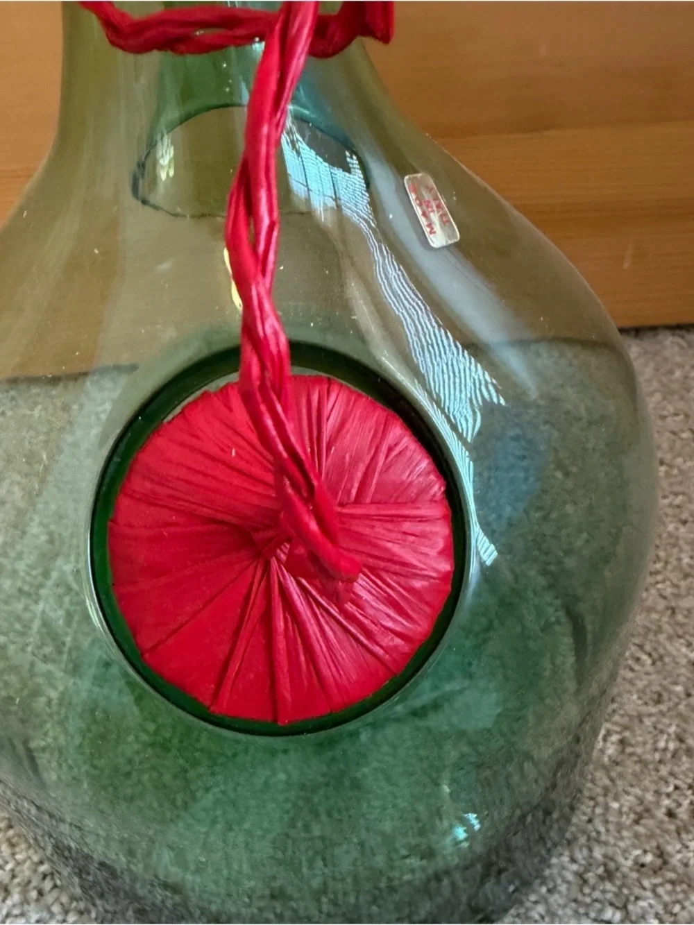Vintage Large Hand Blown Green Glass Italian Wine Decanter with Ice Chamber