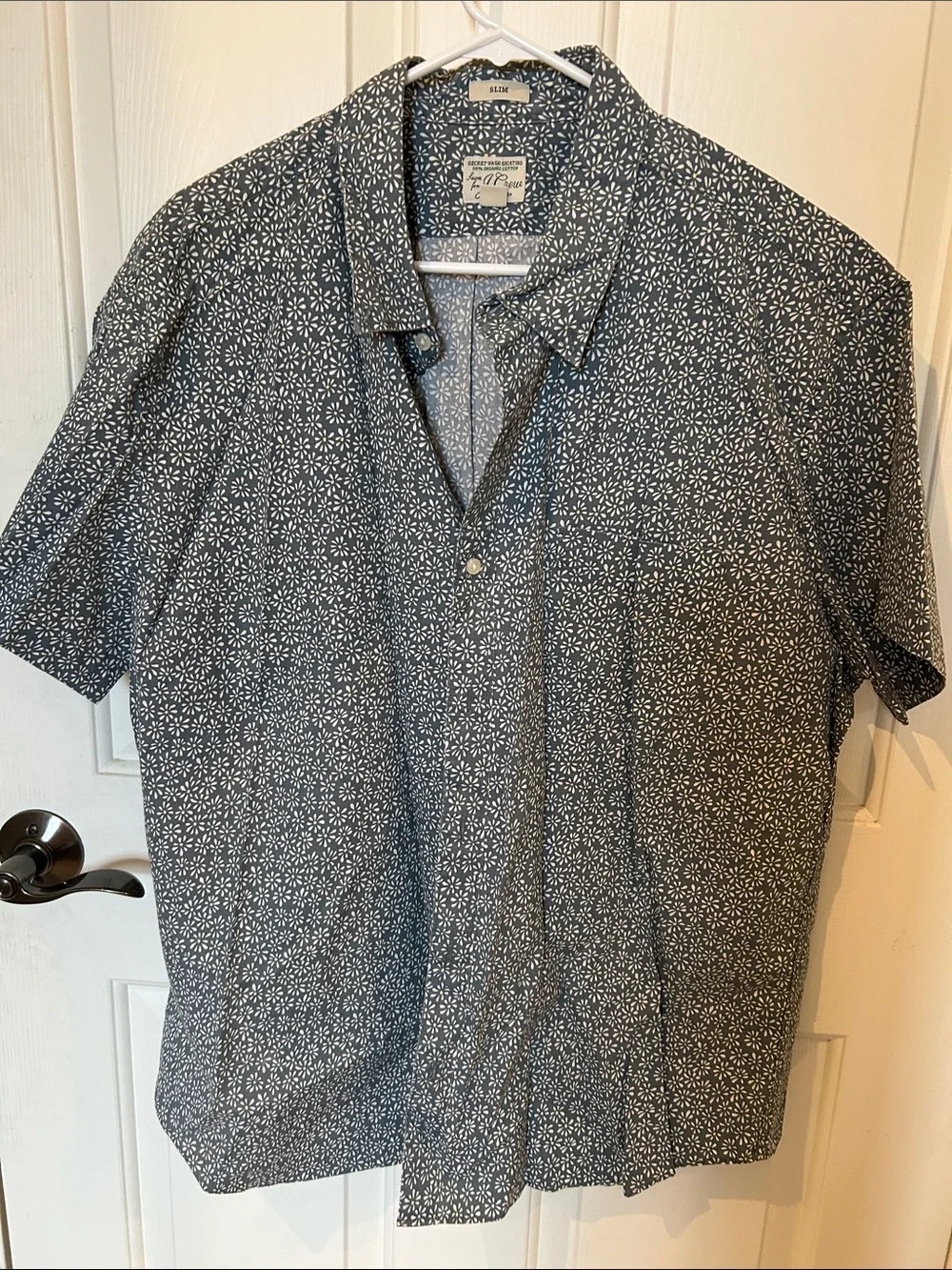 J. Crew Navy Short-Sleeve Button-Down with White Floral Print