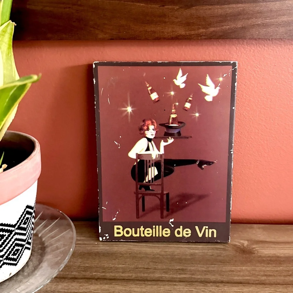 Vintage French Bottle of Wine Advertisement Wall Plaque Target 2006 Woman Bird