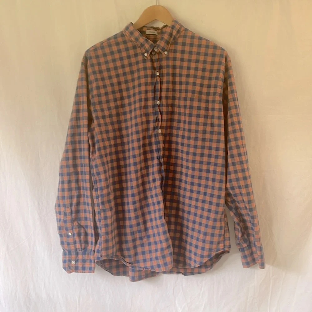 J crew Secret Wash cotton poplin shirt mens xl blue and peach/orange pla…