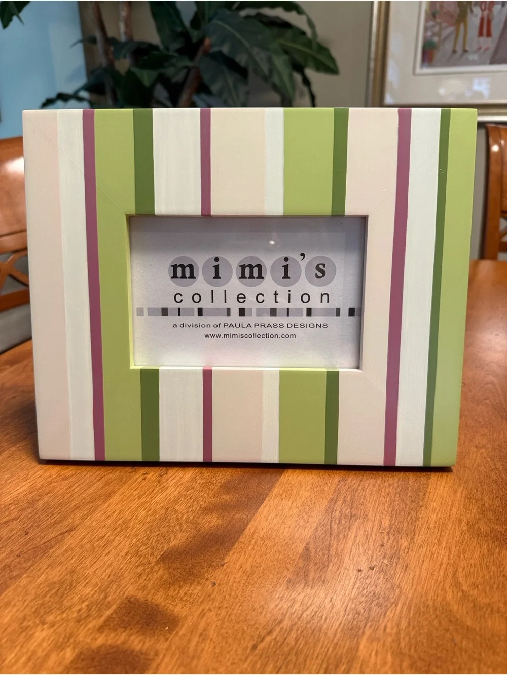 4x6 Striped Picture Frame in Green/Pink/Cream