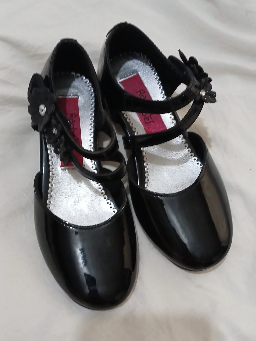 Rachel Shoes Girls Black Patent Double-Strap Mary Janes with Flower