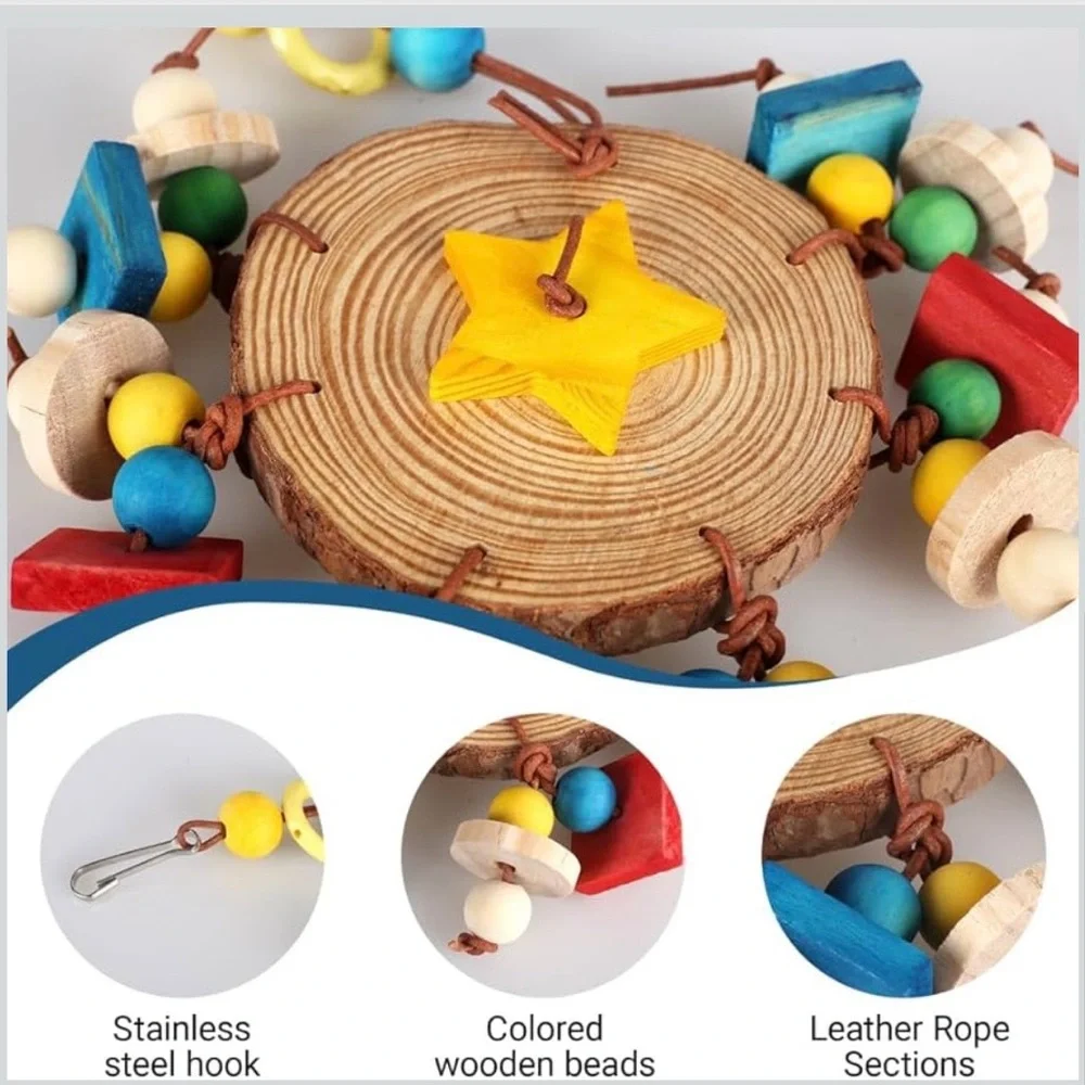 Bird Chew Toys, Wooden Parrot Toys Colorful Hanging Birdcage Bite Toy