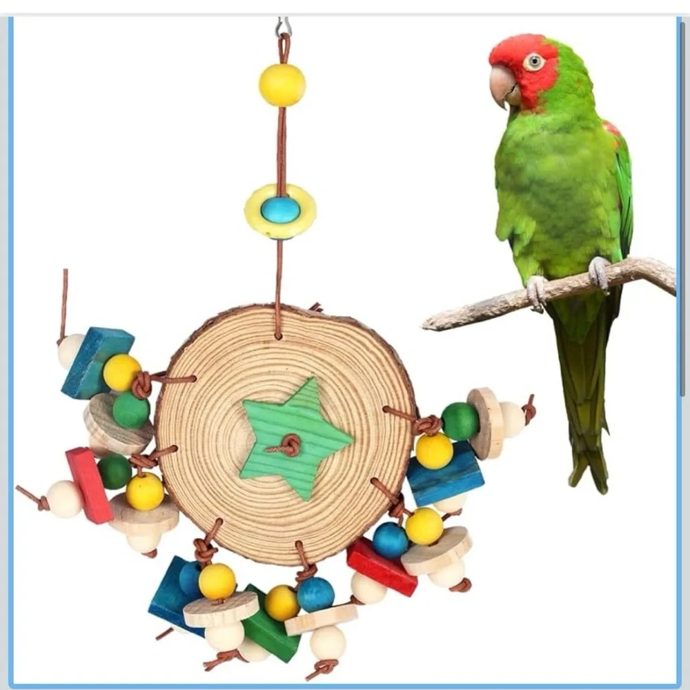 Bird Chew Toys, Wooden Parrot Toys Colorful Hanging Birdcage Bite Toy
