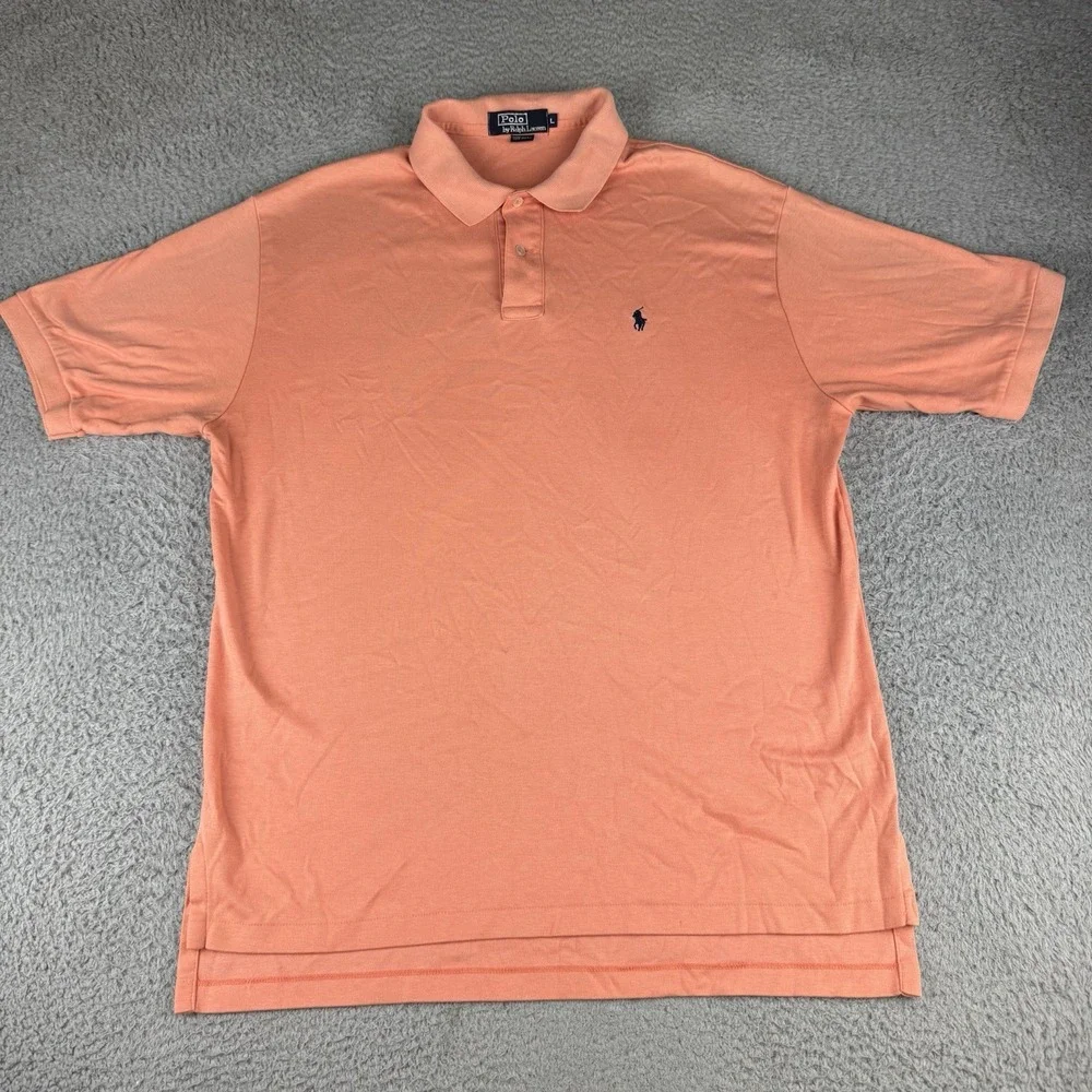 Polo Ralph Lauren Mens Cotton Pique Polo Shirt Size Large Peach Made In USA