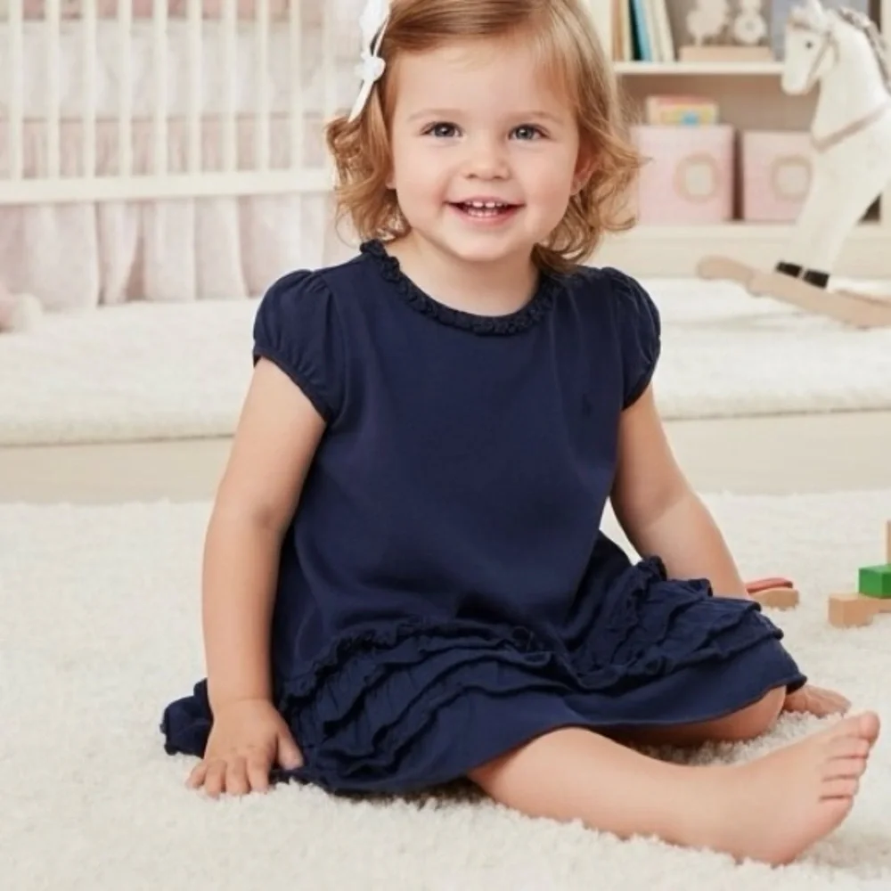 Ralph Lauren Baby Girl’s navy ruffle dress size 24 Mo
