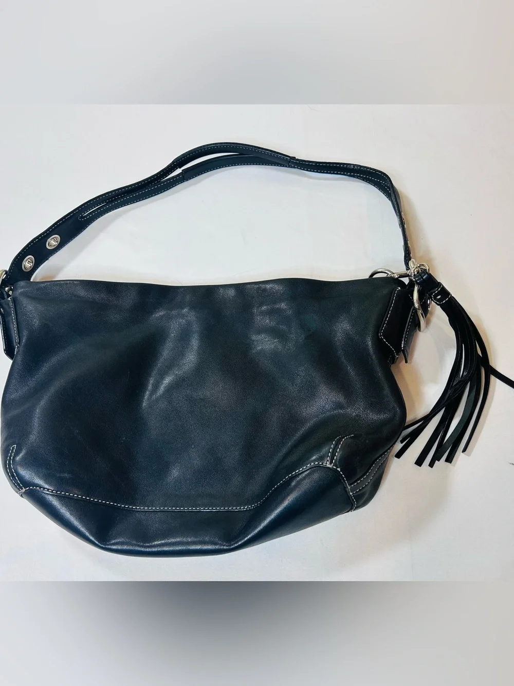 Vintage COACH East West Legacy Shoulder Bag Black Leather Tassel Hangtag Purse
