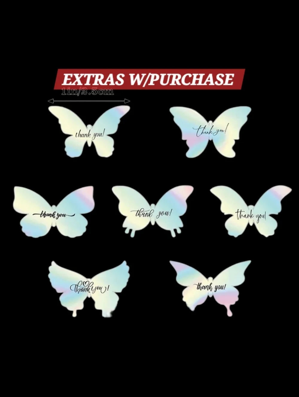 500ct. Holographic Butterfly Thank You Stickers -  Bonus 3 Random Polymailers