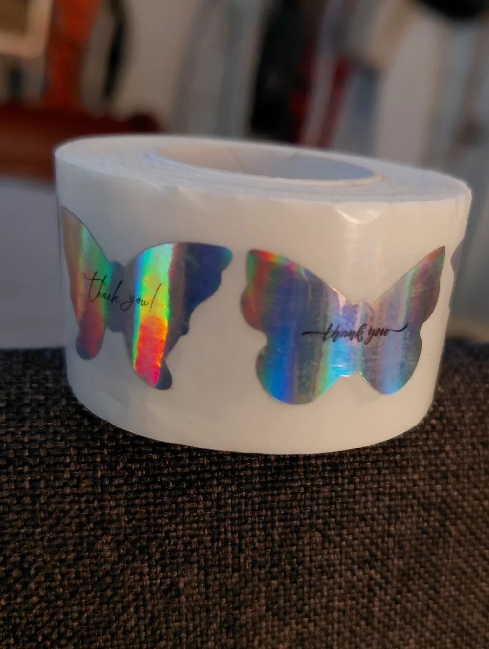 500ct. Holographic Butterfly Thank You Stickers -  Bonus 3 Random Polymailers