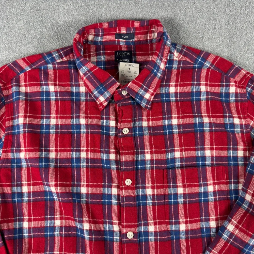 J. Crew Men's XL Red Blue Plaid Long Sleeve Flannel Shirt Nwt
