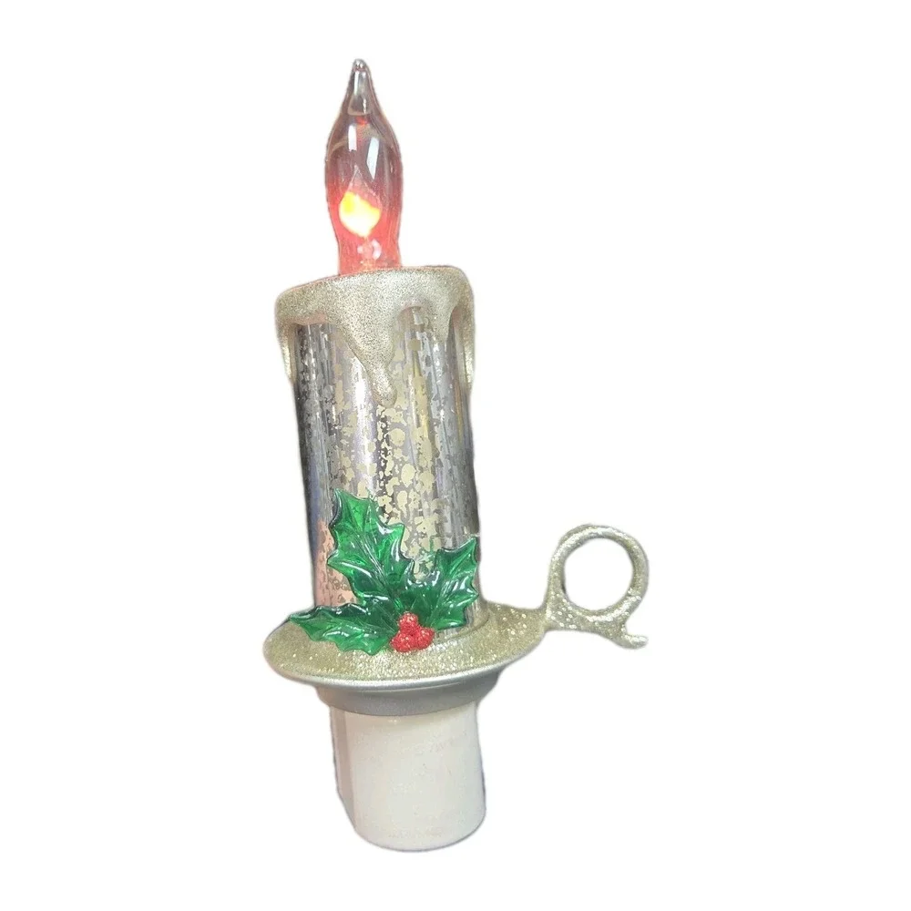 Vtg Christmas Flickering Holly Berries Chamber Candle Plug In Night Light VIDEO