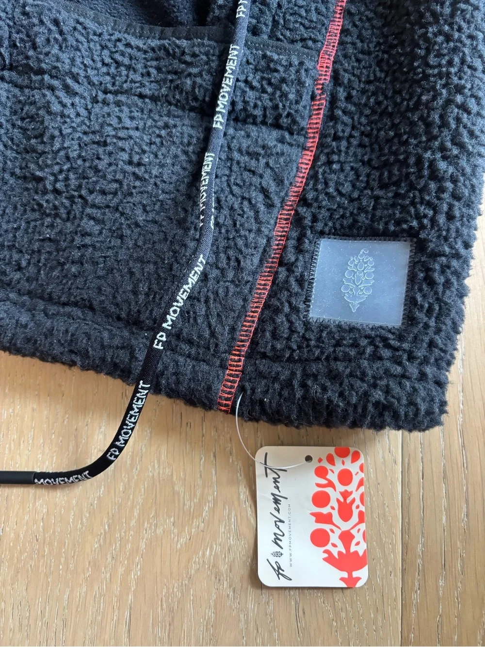 Free People FP Movement Hit The Slopes Balaclava Black Fleece Red Stitch Hood
