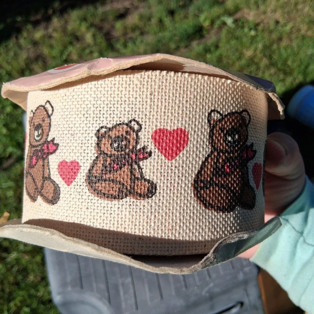 Vintage Cottagecore Grannycore‎ Teddy Bear Heart Ribbon WFR USA