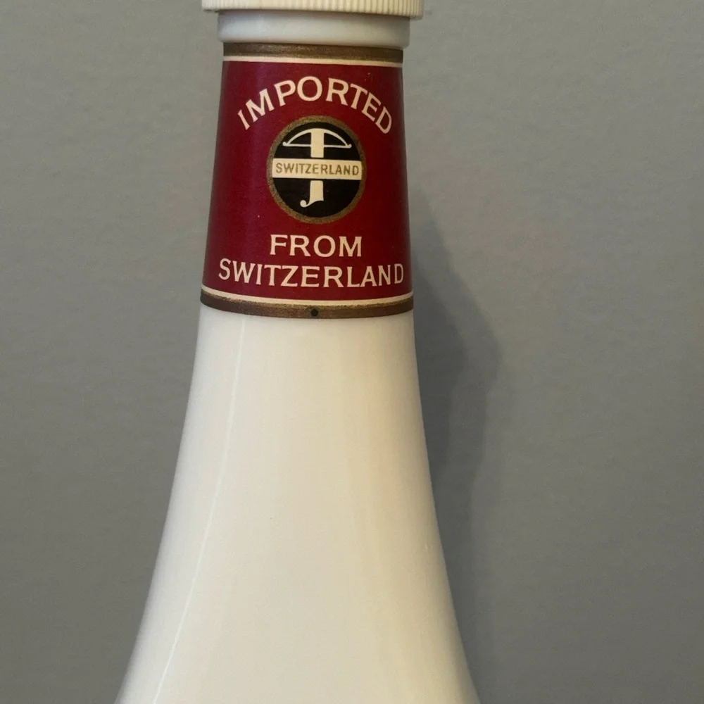 Cheri Suisse Swiss Chocolate Cherry Liqueur Bottle‎ Milk Glass 12” Decanter
