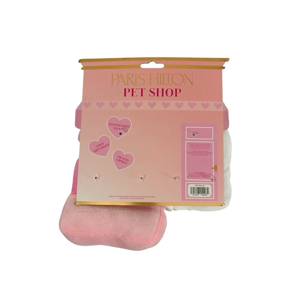 Paris Hilton Pet Shop 2-Pack Plush Dog Toys With Squeaker & Crinkle Pink & White