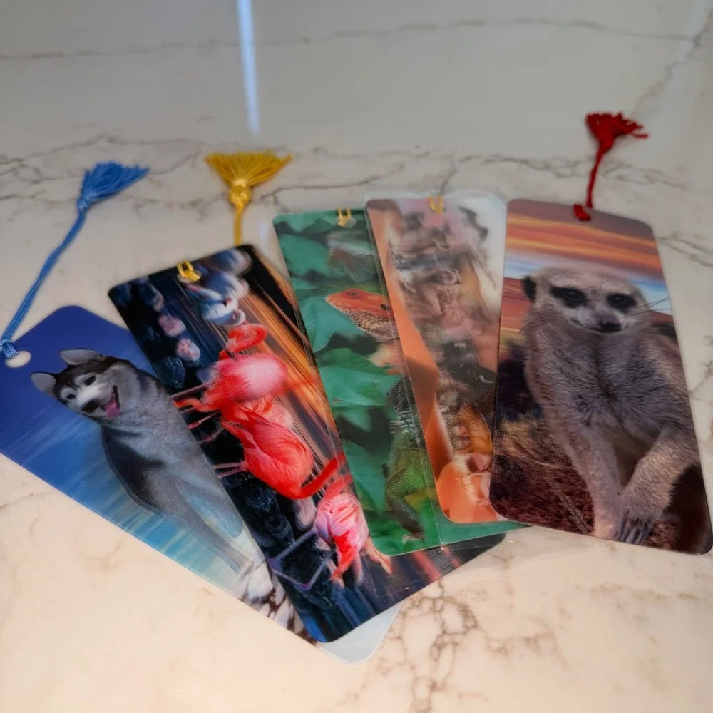 Artgame 3D‎ Lenticular Animal Bookmark Set Husky Flamingo Meerkat Iguana 5pc