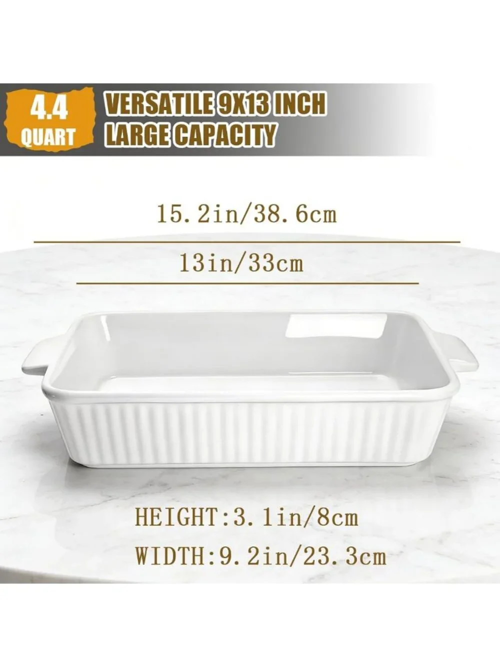 Large 9x13 Ceramic Casserole Dish with Handles - Oven Safe Baking Pan for