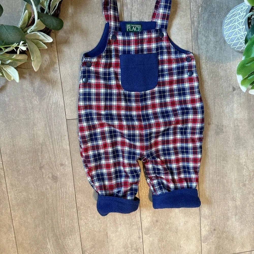 Vintage Children’s Place Baby Boy Flannel Fleece Lined Overalls