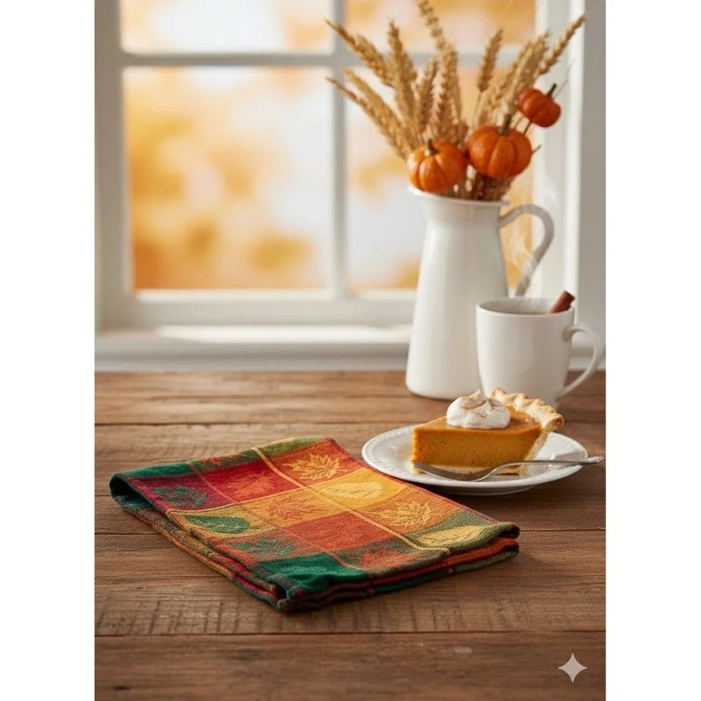 DII Thankful Autumn Leaves Kitchen Dish Towel Fall Thanksgiving Decor‎ Cotton