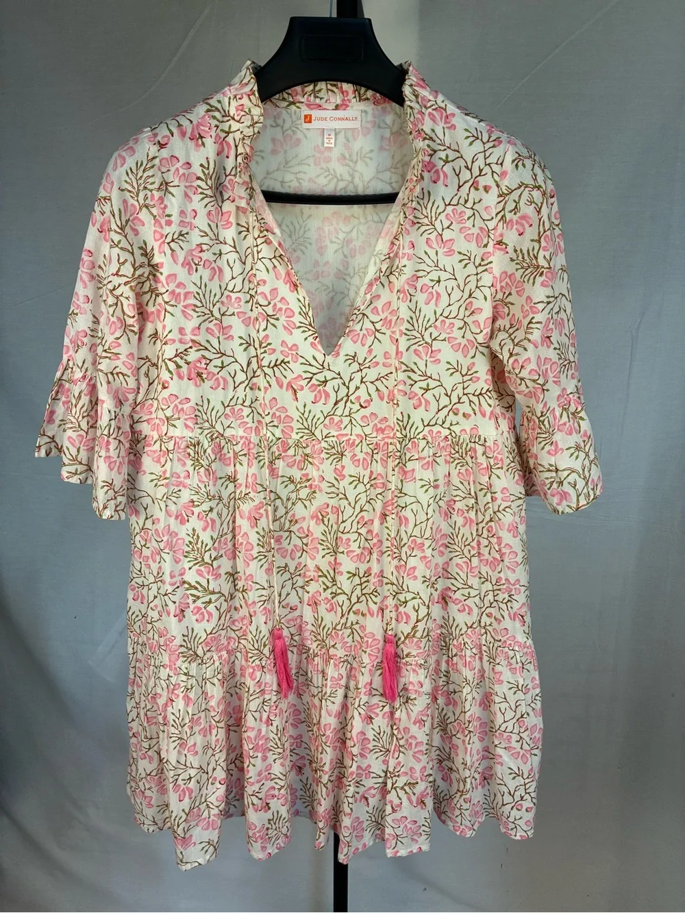 Jude Connally Maria Tiered Dress in Botanical Floral Block Print M