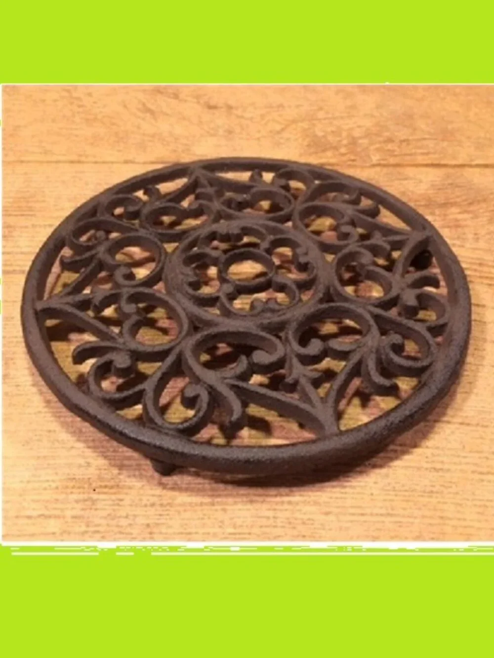 Decorative Round Cast Iron Trivet Ornate 7 3/8