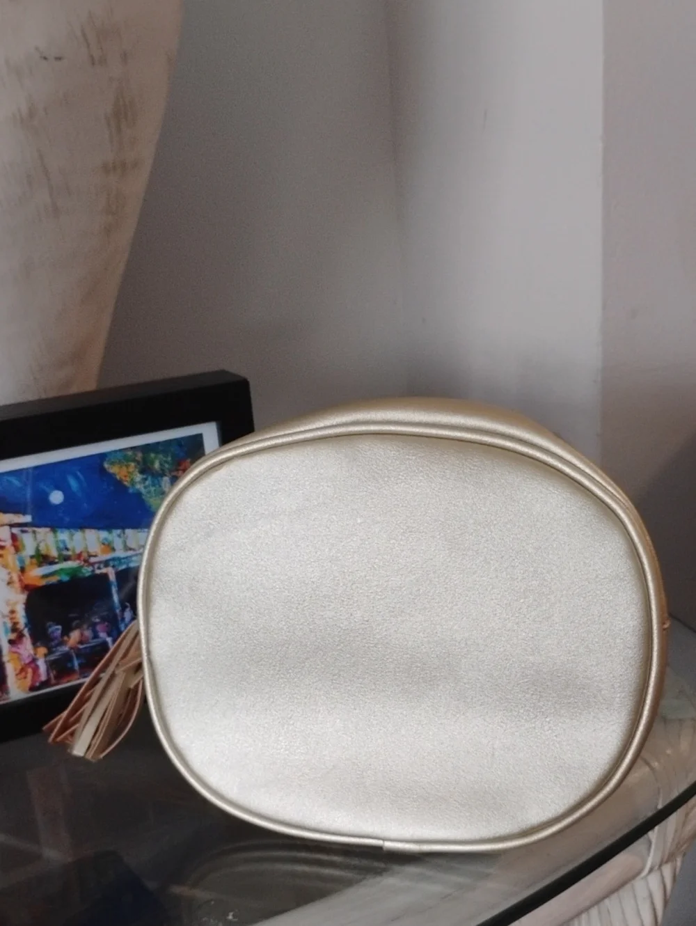Metallic Gold Drawstring Bucket Handbag