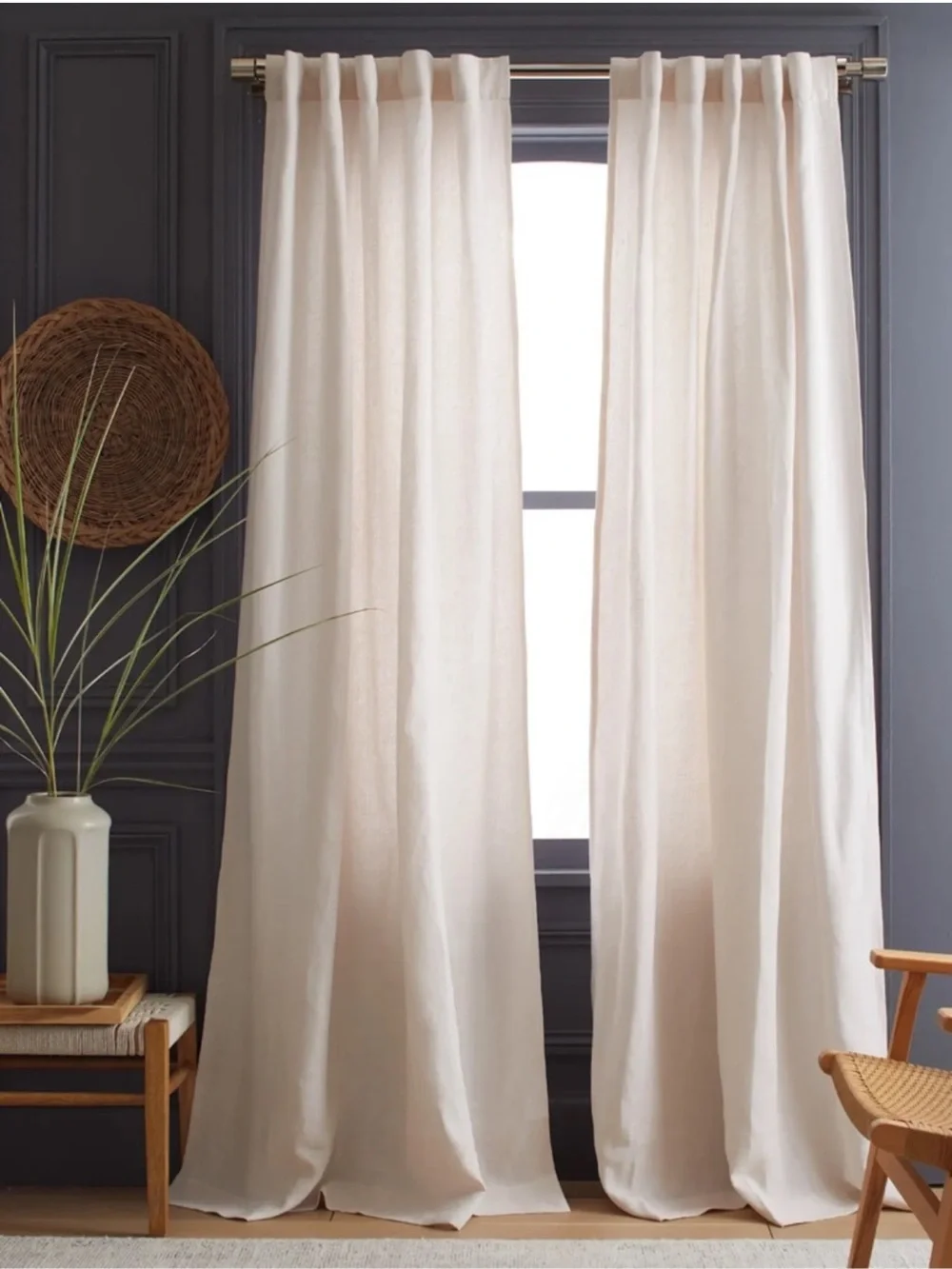 QUINCE Set Of 2 48x84 Heavyweight European Linen Curtains Sand 0148