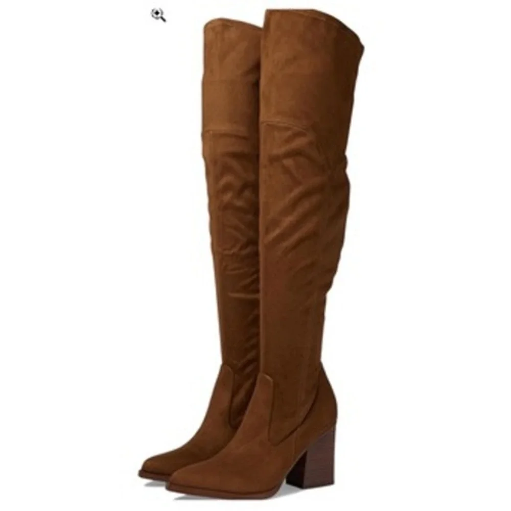 Marc‎ Fisher LTD Over the Knee Brown Faux Suede Heeled Boots Pointed Toe 7M
