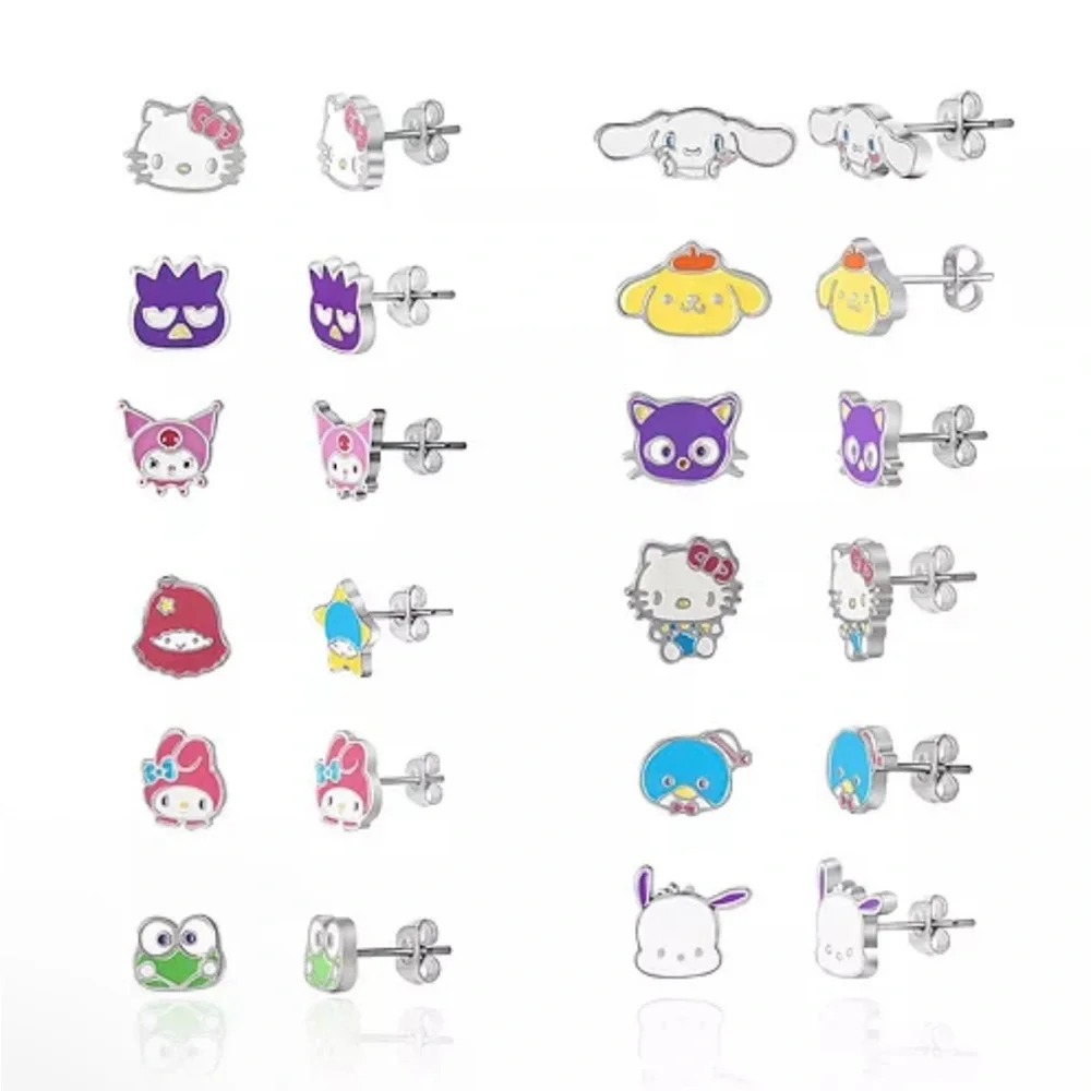 Hello Kitty Sanrio and Friends Stud Earring Set - 12 Pairs, Officially Licensed