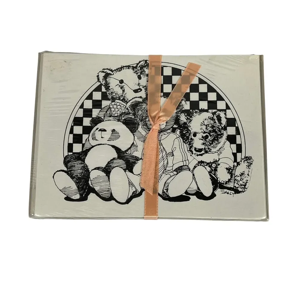 Vintage Teddy Bear Note Cards Envelopes Sandy Sealed Ribbon Stationery Set