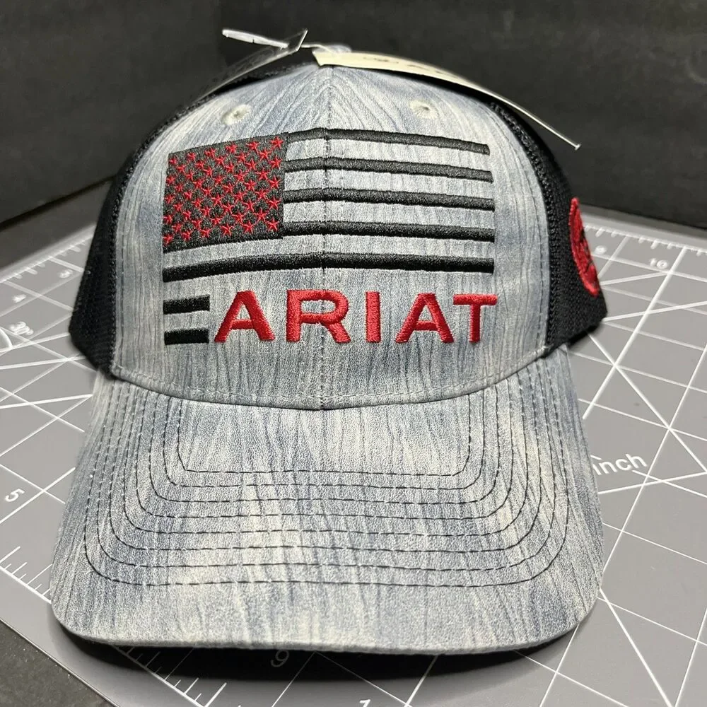 Ariat Hat Cap Snap Back Trucker Mesh American Flag NEW with tags One Size YOUTH