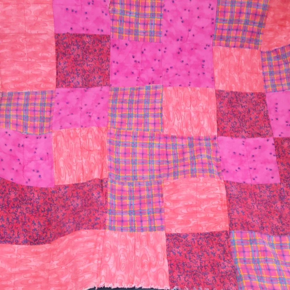 Patchwork Bright Fuscia Pink Orange Quilt 34x45