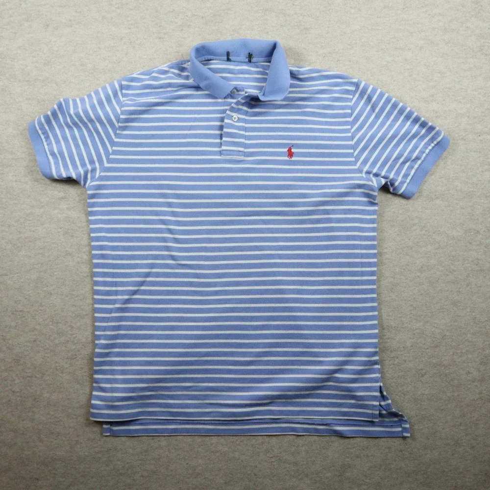 Ralph Lauren Polo Shirt XL Striped Y2K Red Pony Logo Blue White