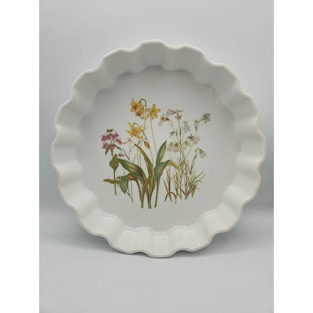 Shafford Japan Floral Porcelain Quiche Pie Tart Dish 1970s Rock Garden Pattern