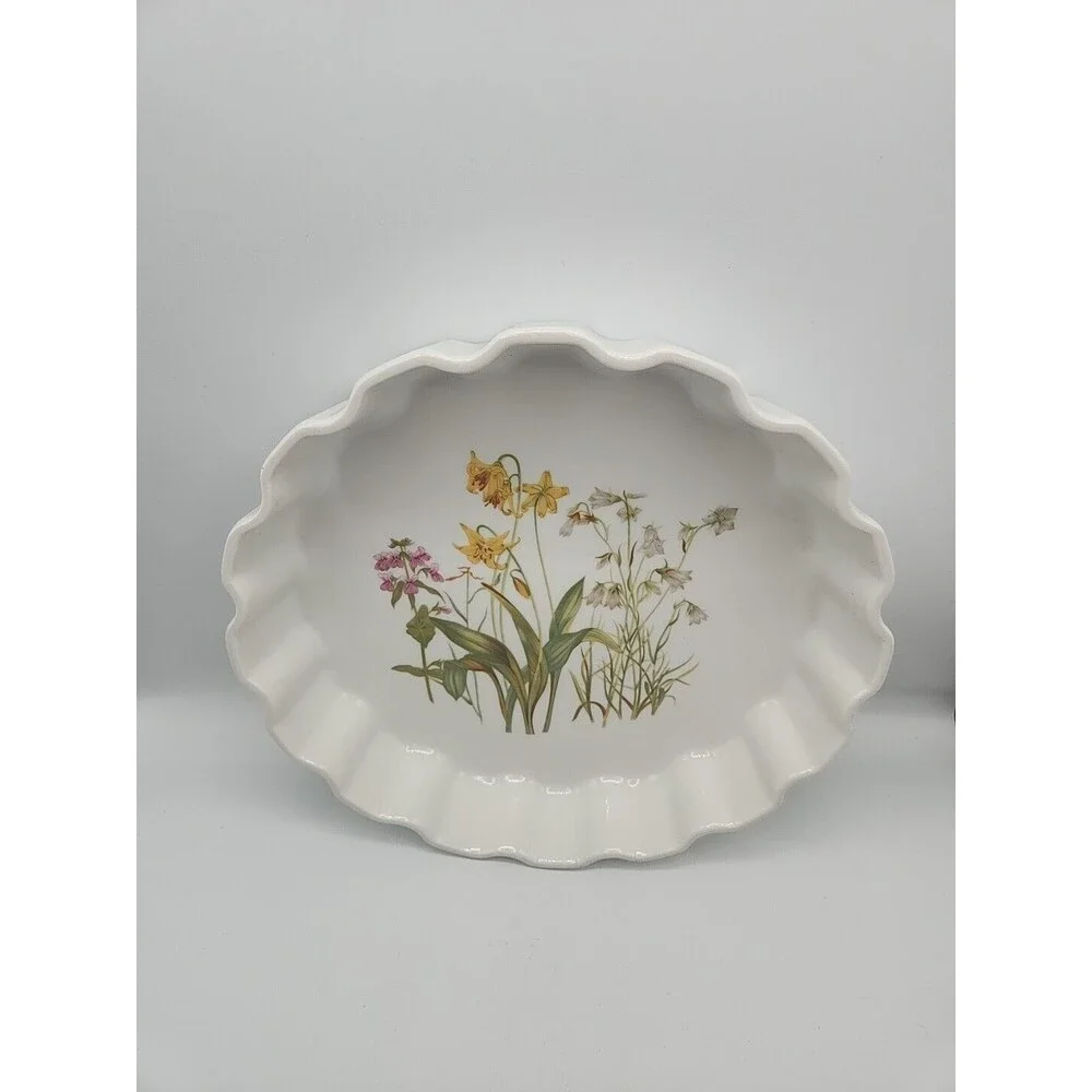 Shafford Japan Floral Porcelain Quiche Pie Tart Dish 1970s Rock Garden Pattern