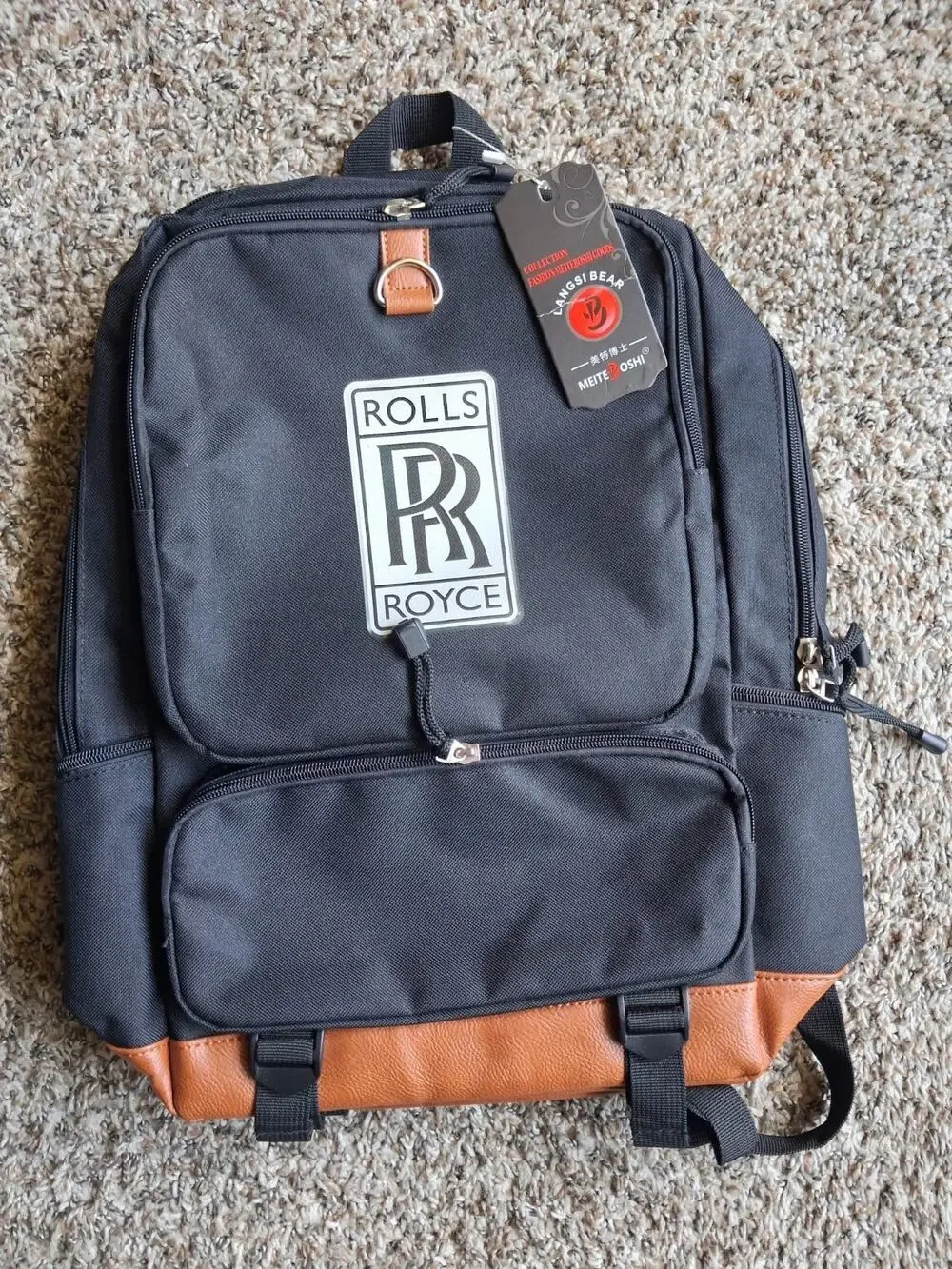 Rolls Royce Style Laptop Backpack Travel Business School Bag Black New TagsTít