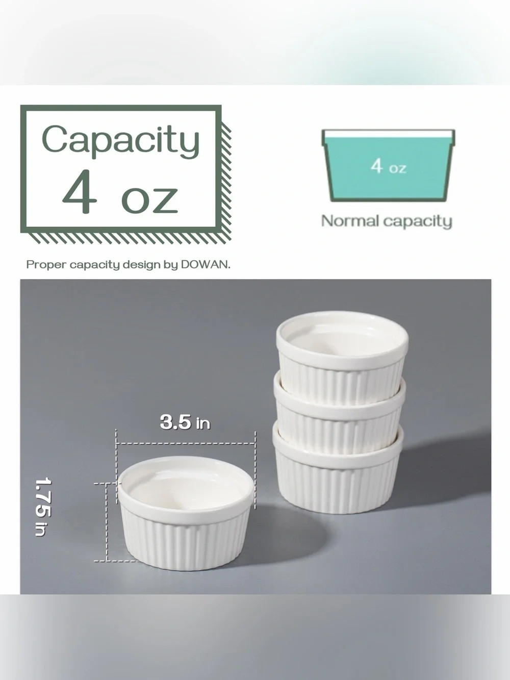 NEW DOWAN Ramekins - Set of 6 Oven-Safe Porcelain Ramekins, 4oz