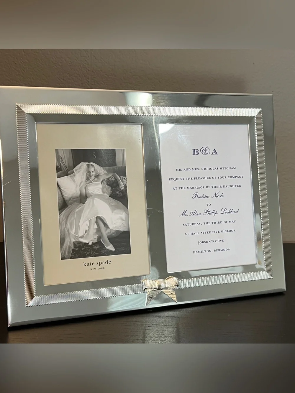 Kate Spade New York Double 5x7 Silver Hinged Picture Frame Bow Photo Frame