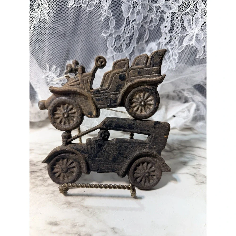 2~ CAST IRON‎ WALL ART ANTIQUE CARS 4.5