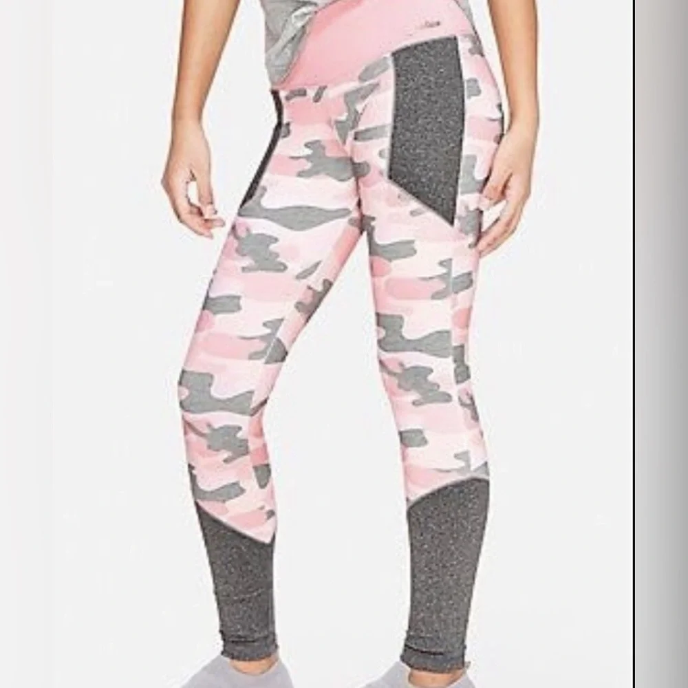 Justice Girls Pink Green Camo Leggings Activewear Size 10