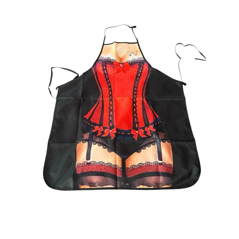 NEW novelty adult ONE SIZE apron full coverage funny SEXY WIFE LADY IN RED BLACK