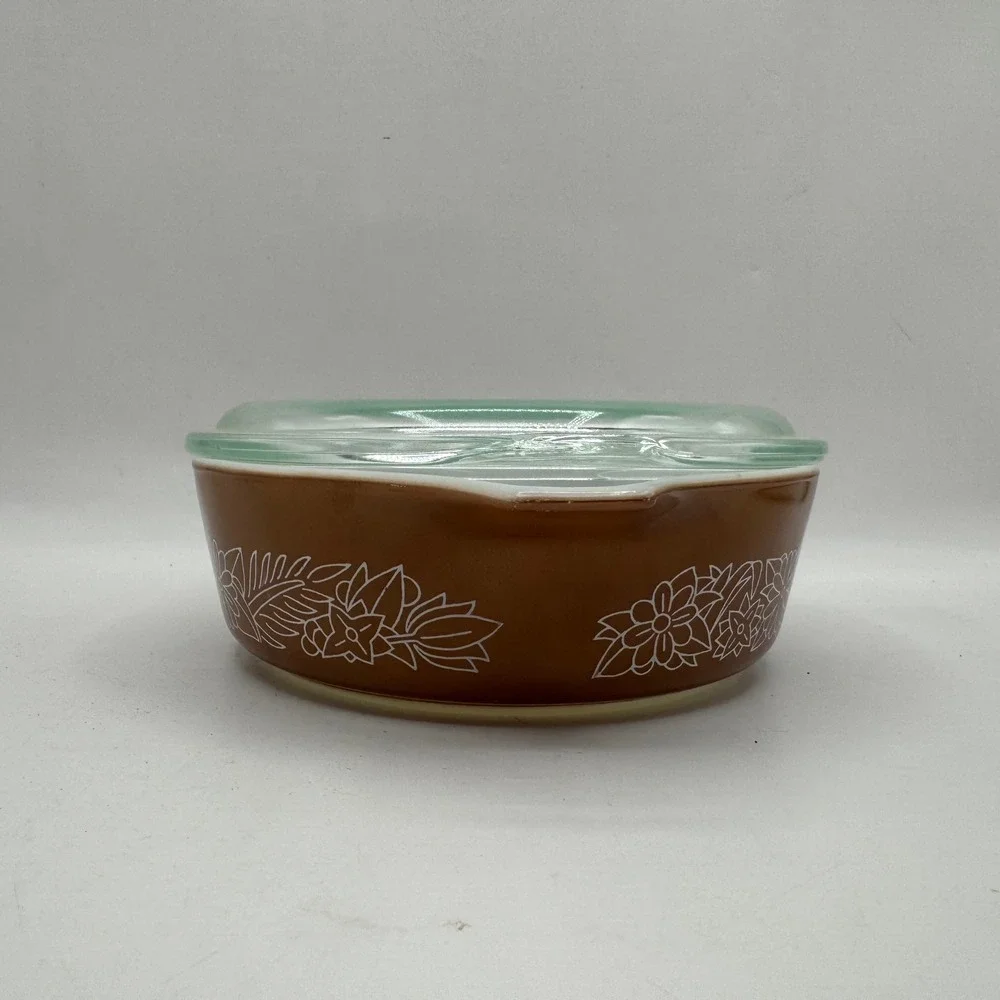 Pyrex Woodland Casserole Dish 500ml Brown White Floral 471-B with Lid 470-C