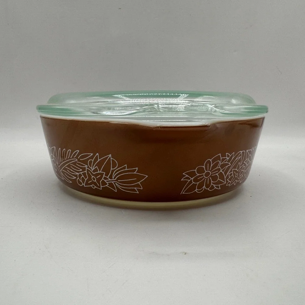 Pyrex Woodland Casserole Dish 500ml Brown White Floral 471-B with Lid 470-C