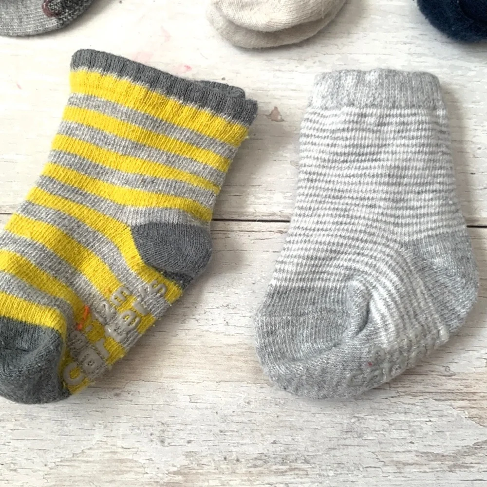 Baby Boy 0-6m Socks Bundle Set of 5 Pair Assorted Brand Gray White Socks Lot