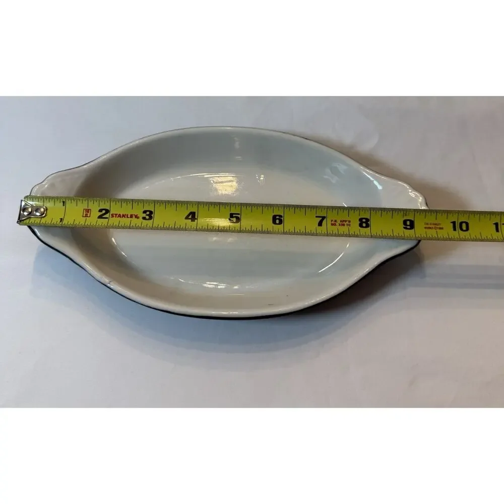 Shenango Ceramic Oval Baking Dish White Green Oven Safe 11x7in One-Piece