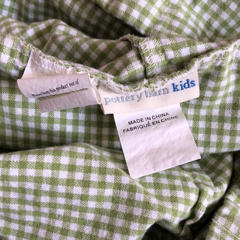 Pottery Barn Kids Green and White Gingham medium drawstring Basket Liner